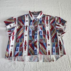 1993 Southwest Print Western Cut Out Button Down Cropped Short Sleeve Medium